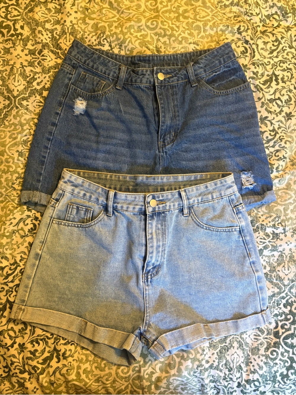 High-Waist Denim Shorts Duo - Light Blue & Dark Blue